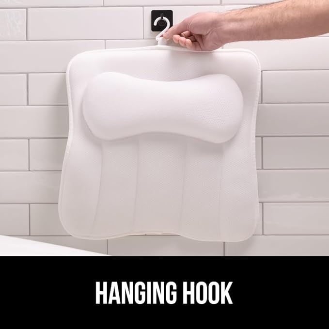 GORILLA GRIP Bath Pillow for Tub, Strong Suction Cups, Headrest with Mesh FlexComfort Technology, Neck, Head and Back Support, Luxury Machine Wash Bathtub Pillows, Spa Essential Accessories, White