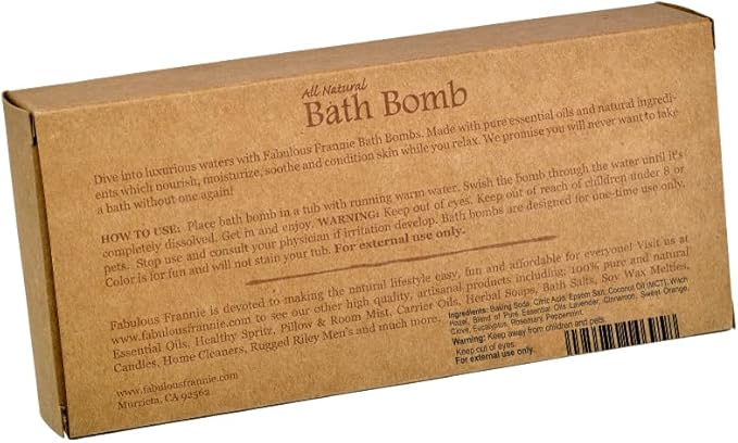 Fabulous Frannie Muscle Ice Natural, Handmade Bath Bomb Gift Set, Rich in Essential Oil, Salt, Coconut Oil, Witch Hazel,Fizzies to Moisturize Skin 2.5oz (Pack of 2)