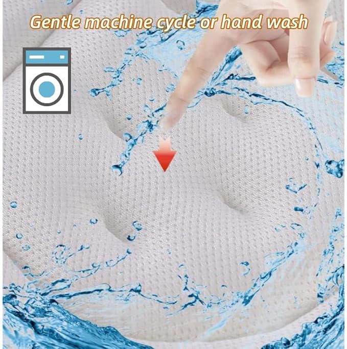 Full Body Bath Pillow for Tub, Bath Cushion with Headrest for Tub Neck and Back Support, 4D Mesh Spa Bathtub Pillows with Non-Slip Suction Cups, Machine Washable & Quick-Dry (White, 51"×15")