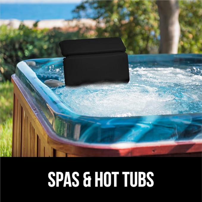 GORILLA GRIP Bath Pillow for Tub, Strong Suction Cups, Luxury Bathtub Pillows, Headrest Neck and Back Support, Relaxing Hot Tub and Home Spa Accessories, Bathroom Essentials, Gifts for Women, Black