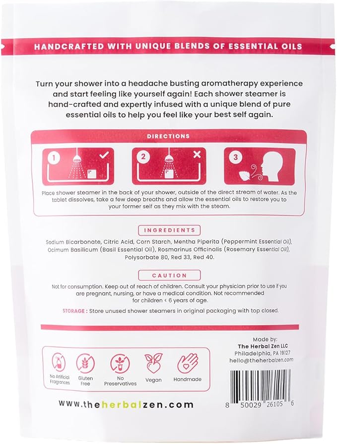 Head Hug Shower Steamers Aromatherapy for Relief - USA Made Valentines Day Gift for Her and Him - Peppermint & Rosemary Shower Bomb Tablets – Soothing Natural Essential Oils (10 Pack)