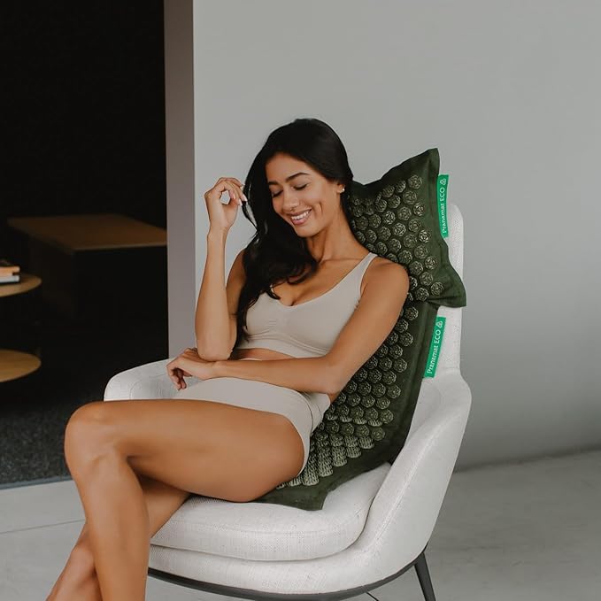 Acupressure Large & Small Mat with Pillow Set, Premium Acupressure Therapy for Pain Relief and Relaxation, Handcrafted in Europe with Sustainable and Natural Materials (Olive)