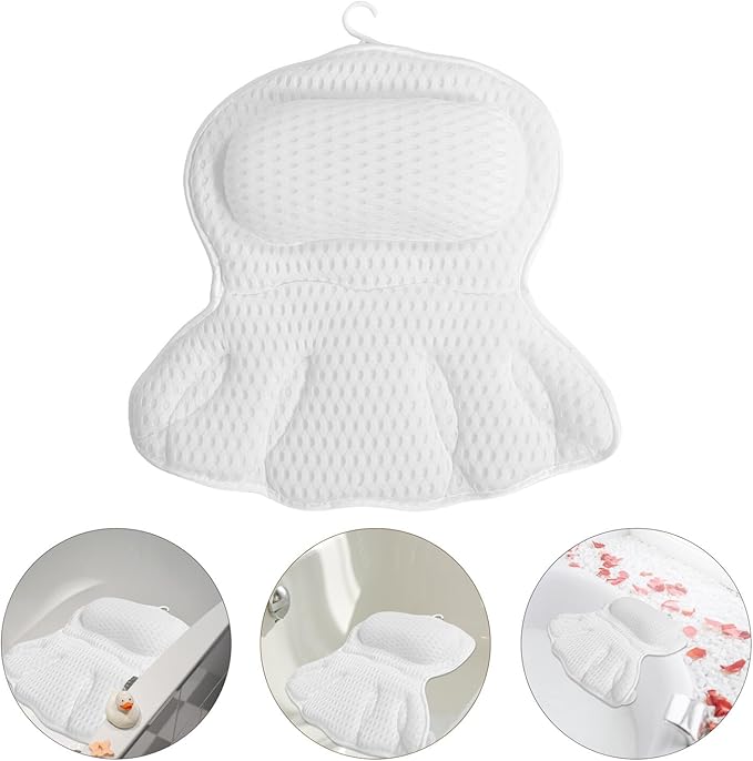 VICASKY Air Mesh Bath Pillow for Tub, Machine Washable Non-Slip Bathtub Cushion with Head and Neck Support, White Bathroom Accessory for Relaxing Spa Experience