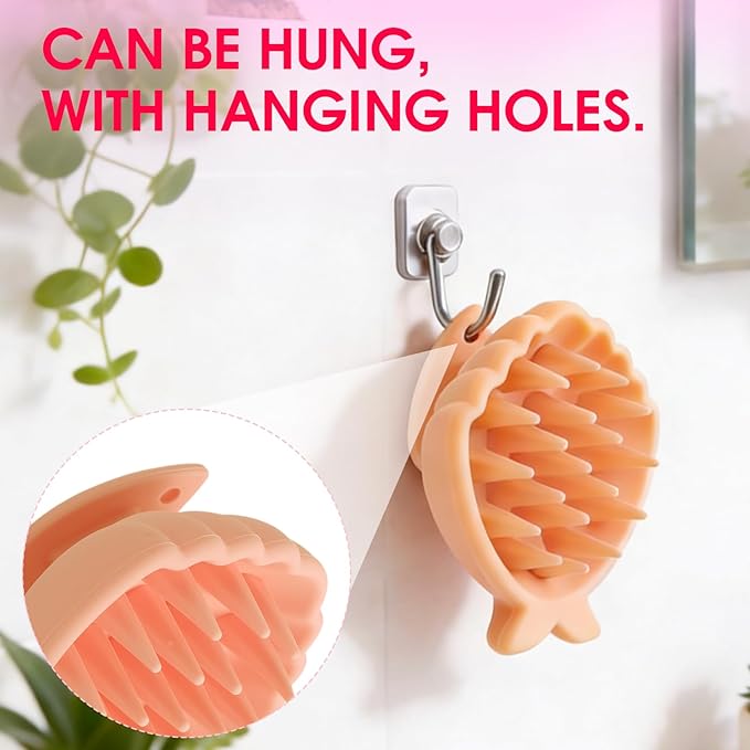 Detangling Silicone Scalp Scrubber Brush, for Wet or Dry Hair, Scalp Brush for Hair Growth and Dandruff Removal,Ergonomic Scalp Massager(Coral Color)