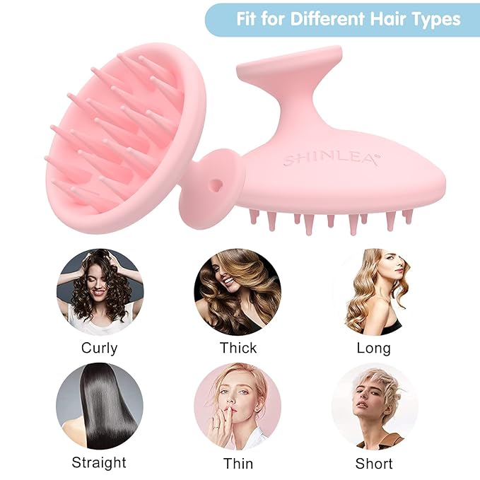 Silicone Scalp Massager Shampoo Brush, Head Scrubber with Soft Bristles for Hair Growth, Scalp Exfoliator for Dandruff Removal, Wet Dry Hair Brush for Scalp Care, Pink