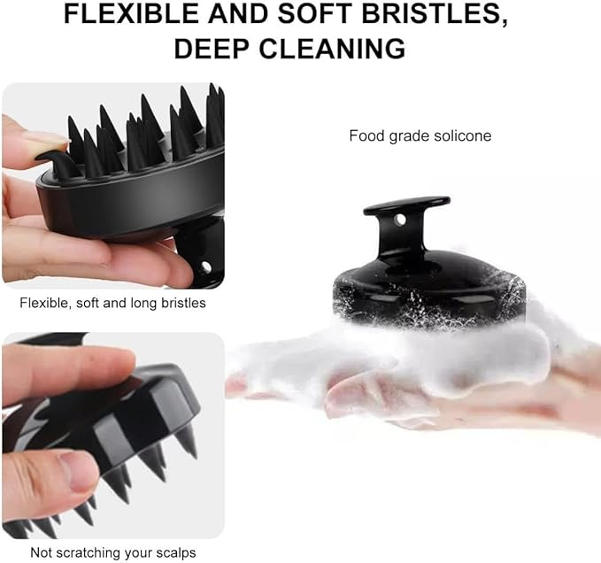 (Pack of 2) Silicone Hair Scalp Massager Shampoo Brush, Manual Head Massage Brush,for All Hair Types, Deep Cleanses Scalp and Removes Dead Flaky Skin and Residue.(Black and Purple)