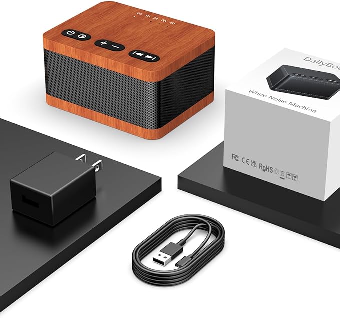 Sound Machine White Noise Machine with 30 Soothing Sounds 32 Levels Volume 5 Timers and Memory Function Effectively Blocks Noise Ideal Sleep Machine for Baby Kids Adults… (Wood Grain)