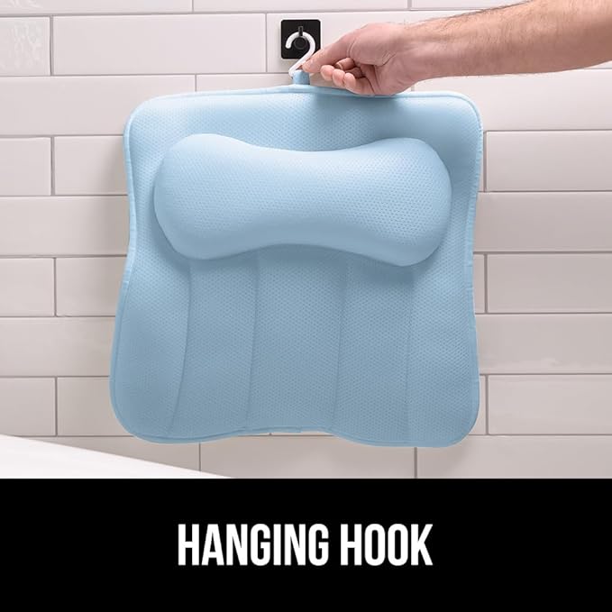 GORILLA GRIP Bath Pillow for Tub, Strong Suction Cups, Headrest with Mesh FlexComfort Technology, Neck, Head and Back Support, Luxury Machine Wash Bathtub Pillows, Spa Essential Accessories, Blue