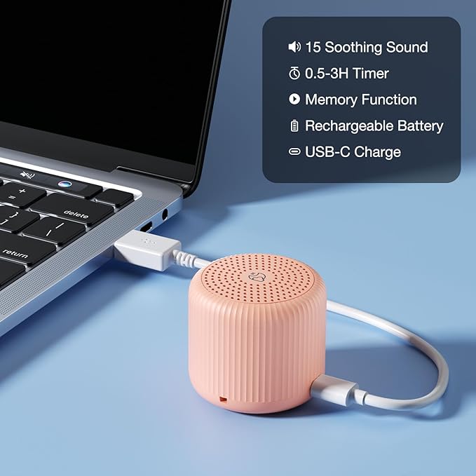 White Noise Machine Baby Portable Sound Machine,LEICEX Travel Sound Machine,15 Non-Looping Sound Timer and Memory Play, Mini White Noise Machine for Sleeping Office Travel (Peach)