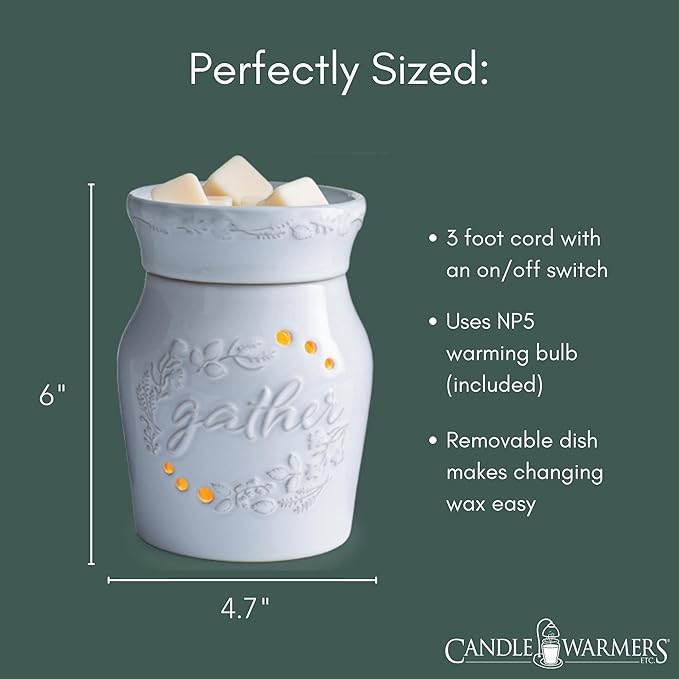 Candle Warmers ETC. Illumination Fragrance Warmer- Light-Up Warmer for Warming Scented Candle Wax Melts and Tarts or to Freshen Room, White Holiday Gather