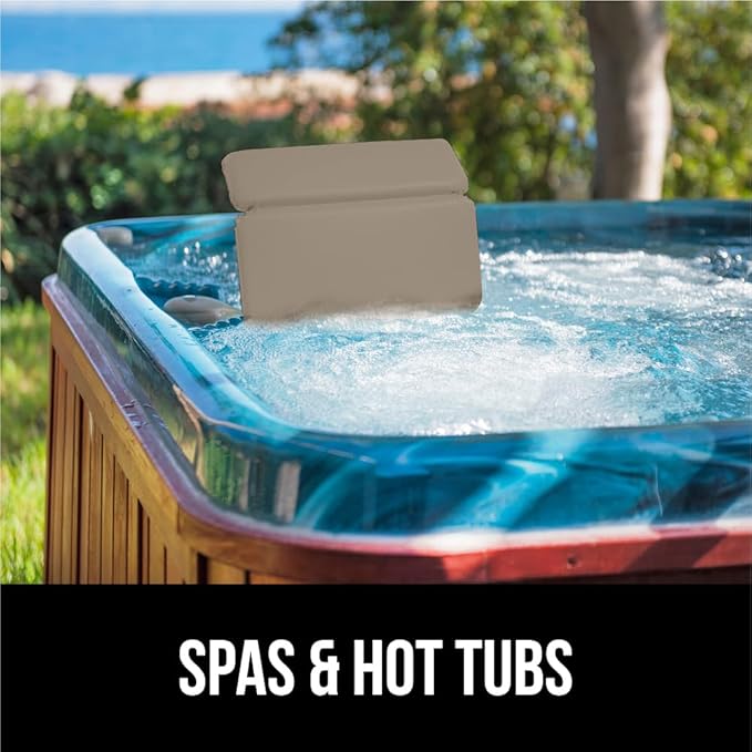 GORILLA GRIP Bath Pillow for Tub, Strong Suction Cups, Luxury Bathtub Pillows, Headrest Neck and Back Support, Relaxing Hot Tub and Home Spa Accessories, Bathroom Essentials, Gifts for Women, Beige