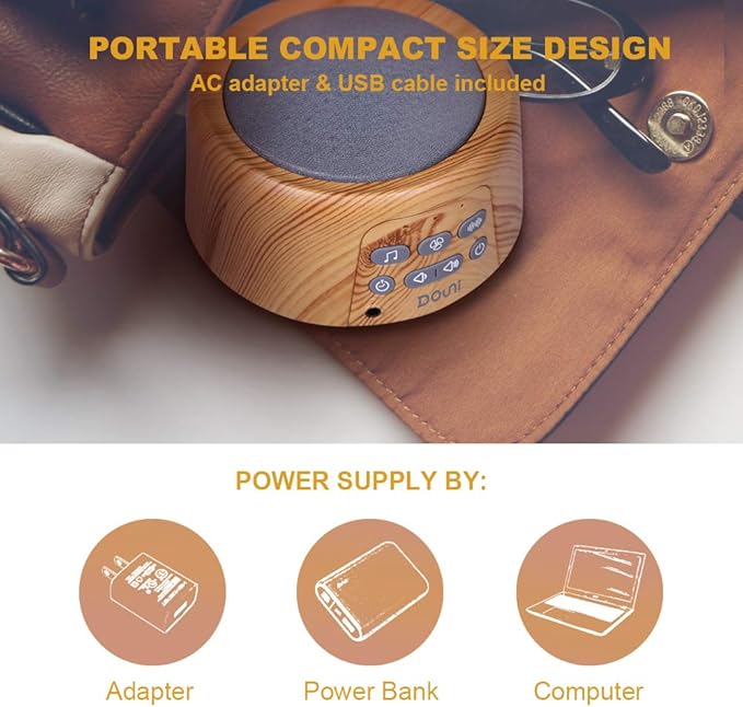 Douni Sleep Sound Machine - White Noise Machine with 27 Soothing Sounds for Sleeping & Relaxation, Timer Settings,Sleep Therapy for Families, Home,Office,Travel.Wood Grain