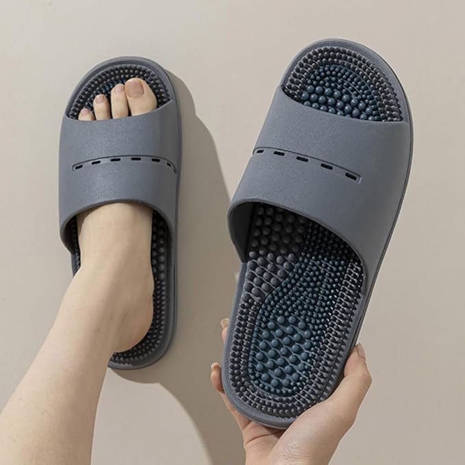 Acupressure Massage Slippers Acupressure Foot Massager Shoes Reflexology Sandals Gift for Men Women Reduce Feet Neuropathy Pain Relief and Tension (Dark Gray,US women10.5-12/men9-10.5)