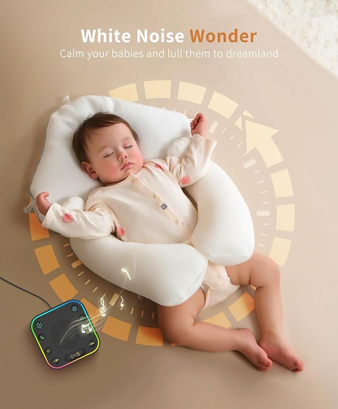 White Noise Sound Machine, Alarm Clock with Sound Machine for Sleeping, White Noise Machine with Digital Clock for Bedrooms, RGB Night Light, 30 Soothing Sounds for Baby Kids Adults