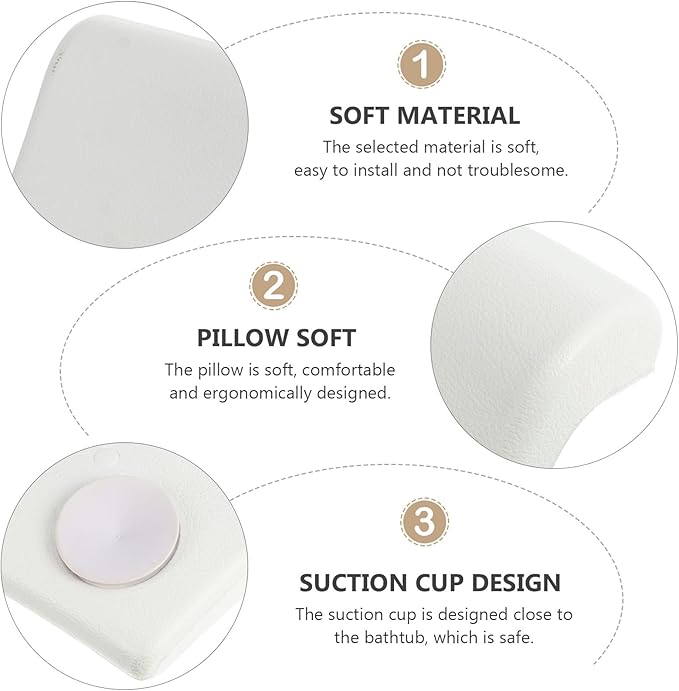VALICLUD Bath Pillow for Tub with Suction Cups, Pu Bathtub Cushion Neck and Head Support, White Relaxation Bath Pillow for Adult Home Shower