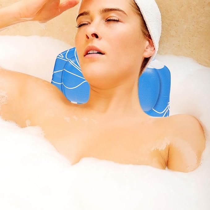 Bath Pillow for Tub Neck and Head Support with Strong Suction Cups, Blue Foam Bathtub Cushion for Spa, Hotel, and Home Soaking Comfort