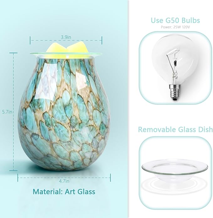 Electric Wax Melts Warmer Burner Essential Oil Warmer Wax Tart Burner Fragrance Night Light Aroma Decorative for Home Office Bedroom Living Room Decor Gifts (Light Green)