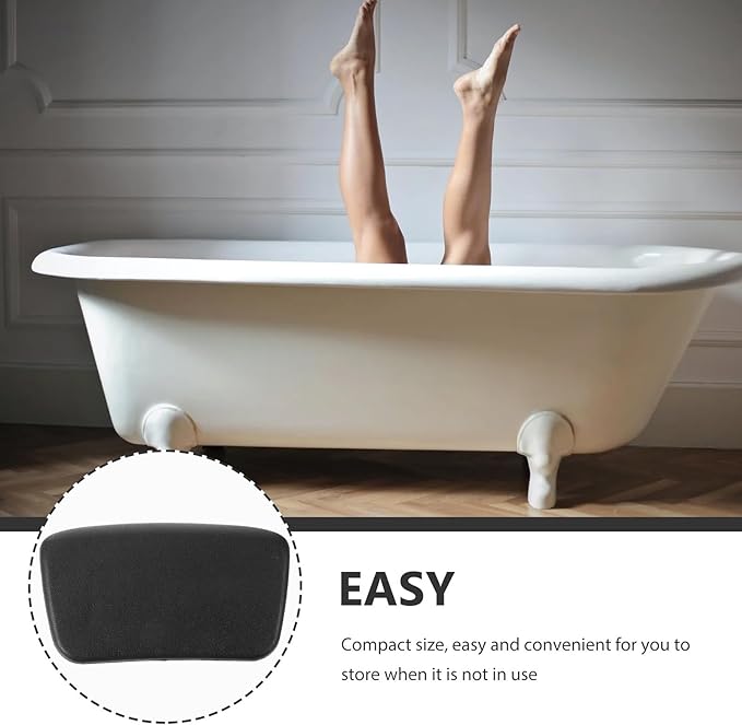 Beaupretty Bathtub Headrest Pillow Waterproof Bath Pillow for Tub with Non-Slip Back Support Cushion Black for Relaxation and Fatigue Relief