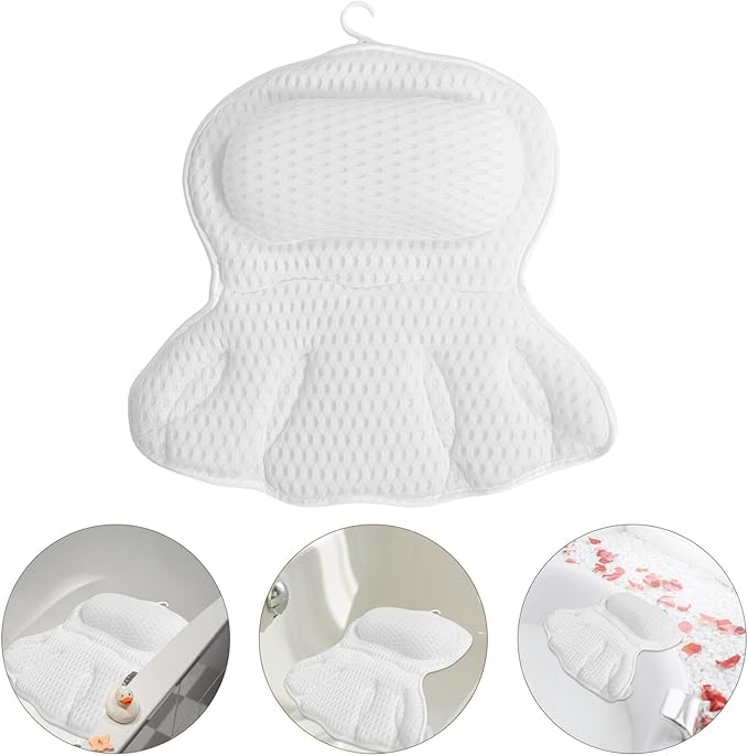 Alipis Breathable Mesh Bath Pillow for Tub Head and Neck Support Machine Washable Non-Slip Tub Cushion Soft White Bath Pillow for Relaxing