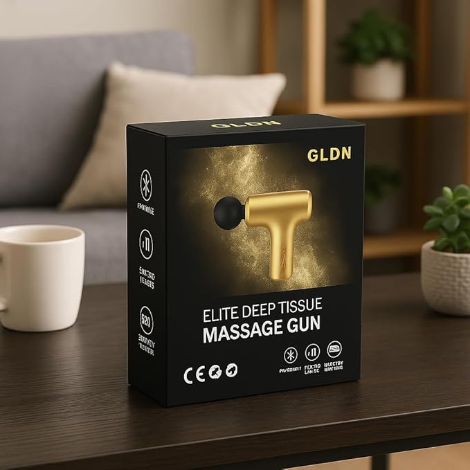 GLDN Mini Massage Gun with Luxurious Gold Finish, High Intensity Deep Tissue Percussion Massager for Back, Neck, & Body Pain, Electric Massager with 4 Massage Heads, Pain Relief Gifts for Men & Women