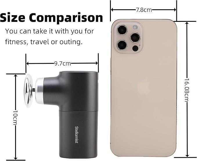 Mini Thermal Massage Gun with Heat, Portable Hand Held Massager Gun with Heat, Portable Percussion Muscle Massager with 4 Massage Heads for for Dad, Office, Home, Athletes