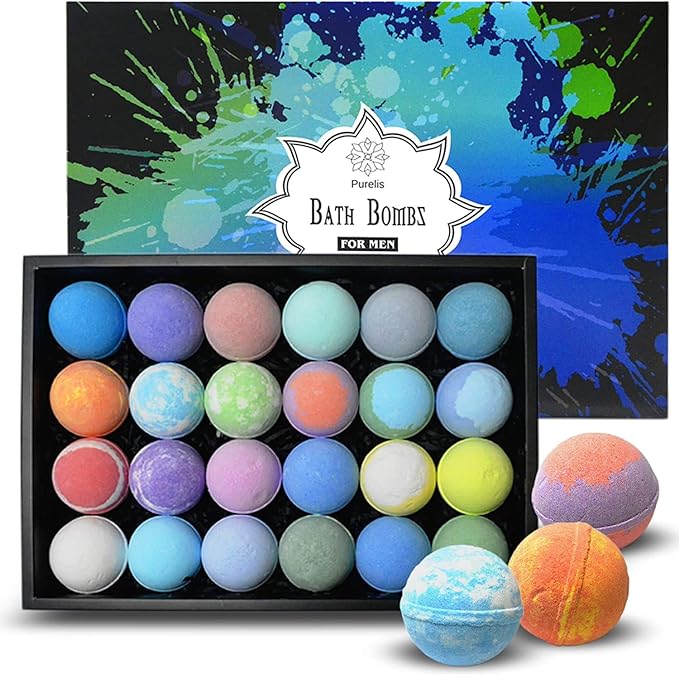 Bath Bomb Gift Sets for Men. 24 Therapeutic Aromatherapy Mens Bath Bombs. Best Gift for Dad and Fathers Day Gift Sets