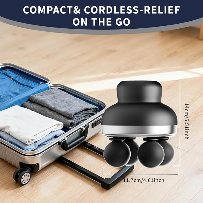 Deep Tissue Massage Gun, Handheld Percussion Muscle Massager with 30 Speed Levels & 4 Heads, Portable Electric Massager Gun for Pain Relief, Quiet Brushless Motor for Back, Neck, Shoulders & Athletes