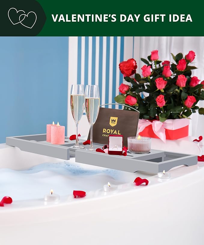 ROYAL CRAFT WOOD Premium Foldable Bathtub Tray Caddy - Wood Bath Tray for Tub, Bamboo Shelf, Expandable Bath Table Trays, Bathtub & Bathroom Accessories for New Home & Mothers, Birthday Gifts for Mom