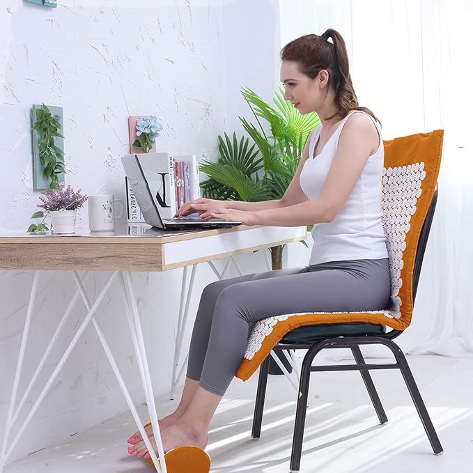 Acupressure Mat and Pillow Set with Bag - Extra Long Acupuncture Mat for Neck & Back Pain Relief- Naturally Relaxation Gift for Women - Stress Relief Massage Mat (Orange)