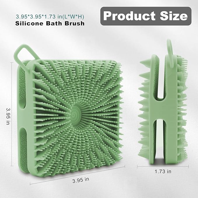Silicone Body Scrubber, Loofah Double-Sided Body Brush, Shower Scrubber and Scalp Massager Shampoo Brush for Sensitive Kids Women Men All Kinds of Skin (Grass Green)
