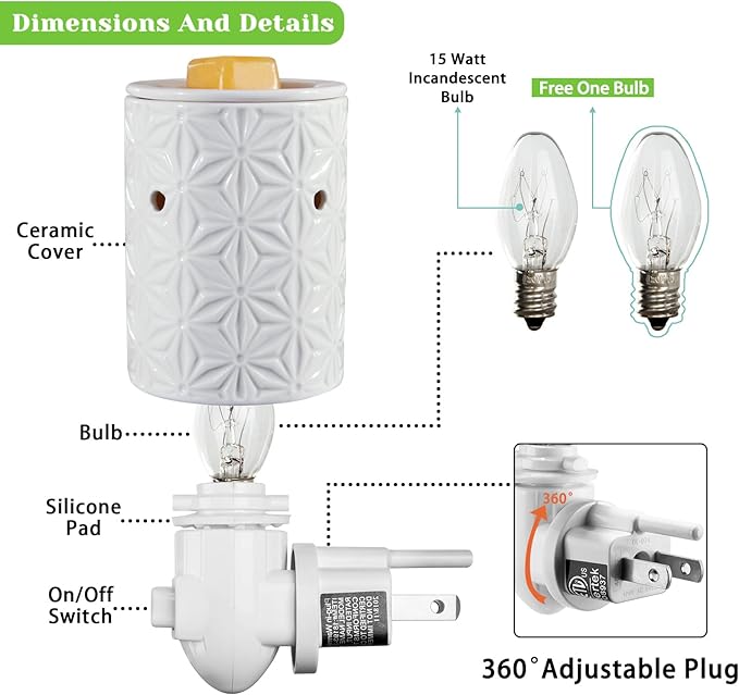 STAR MOON Ceramic Wax Melt Warmer, Plug in Wax Warmer for Scented, Scentsy Wax Warmer for Fragrance Oil, Night Light Wax Burner Decoration with Two Bulbs