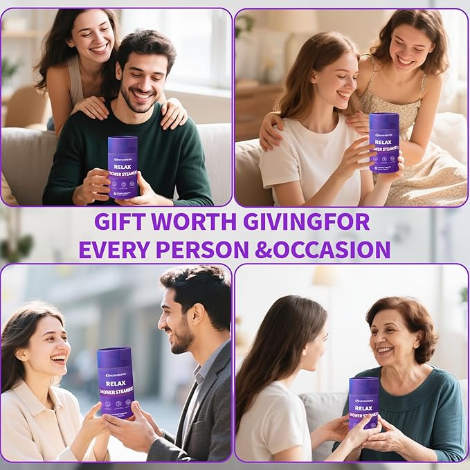 Shower Steamers Aromatherapy Birthday Gifts for Women & Men Set, 8-Pack Shower Bombs Organic Essential Oil, Easter Basket Stuffers for Teens, Spa Relaxing Purple Gifts for Wife Girlfriend