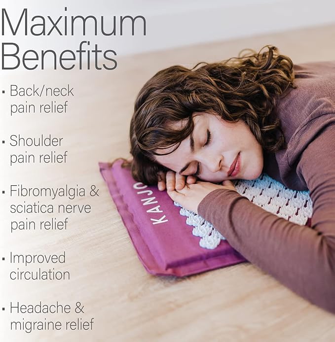 Kanjo Acupressure Mat and Pillow Set for Back Pain Relief & Neck Pain Relief, with Pressure Points for Muscle Pain Relief with Travel Bag - Amethyst