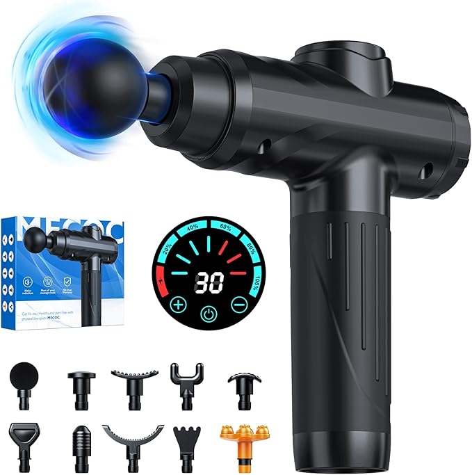 Massage Gun, Deep Tissue Percussion Massager for Pain Relief, Super Quiet Portable Body Relaxation Electric Muscle Massage Gun with 10 Attachment 30 Speed