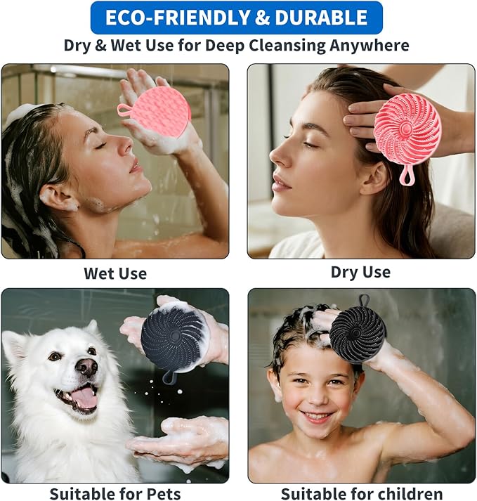 2 Pcs Larger Silicone Body Scrubber&Scalp Massager Hair Growth,Dual Sided Dual-Use,Exfoliating Body Scrubber,Wet&Dry Brush for Hair Massager Scalp,Silicone Shower Scrubber (Black and Pink)