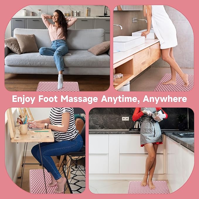 Foot Massage Acupressure Mat, Portable Silicone Reflexology Pad, Moderate Hardness Pressure Point Mat, Anti-Fatigue Mat, Connectable for Jogging & Home Use, 18'×14'inch, Pink