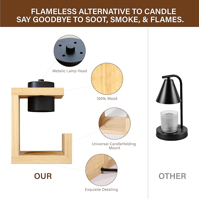 Candle Warmer Lamp, with 2 Bulbs,Timer & Dimmer,Simple Natural Wood,Compatible Up to 4.5 inch Candles,for Home Scented and Décor,110-120V (Wood)