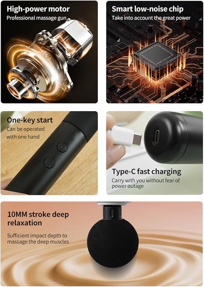 Massage Gun with Extended Handle, Upgraded U-Shaped Back Massager, Reaches Hard-to-Access Muscles, 4 Massage Heads & 4 Speed Levels, Body Massager for Back, Waist, Neck, Shoulder, Leg, Black
