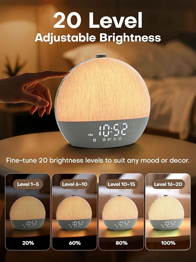 Sunrise Alarm Clock, White Noise Sound Machine, Sunlight Alarm Clocks for Bedrooms, 9 Natural Wake Up RGB Night Light, 30 Soothing Sounds for Heavy Sleepers, Baby, Kids, Adults Gifts