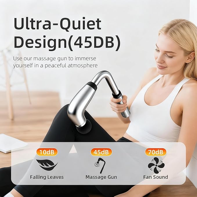 Massage Gun with Upgraded Extension Handle,Back Massage Gun Deep Tissue,Back Massager for Pain Relief for Muscles Neck Shoulders Waist Arm Legs Foot,4 Replaceable Heads & 9 Speeds (Silver)