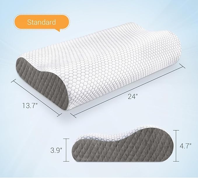 CloudBliss Memory Foam Pillow, Ergonomic Neck Contour Cervical Pillow for Back and Shoulder Pain, Orthopedic Pillow for Neck Pain Relief, for Sleeping Side, Back, Stomach Sleepers - Grey, Standard