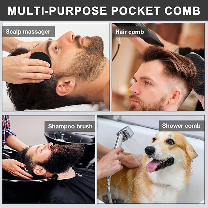 Soft Pocket Palm Combs 8PCS Black Shampoo Comb Scalp Massager Slick Back Hair Brushes Combs Mini Finger Brush Wave Brush For Men Beard Grooming Comb Shower Hand Brushes For Home Travel Office