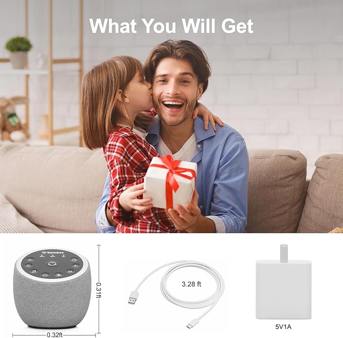 Santebee White Noise Sound Machine for Sleeping, 388 Soothing Sounds, Cocoon Pro 2 Smart APP Control, Custom Buttons Non Looping Sounds Bedside Dimmable Clock Night Light, for Adults Baby Kids Lullaby