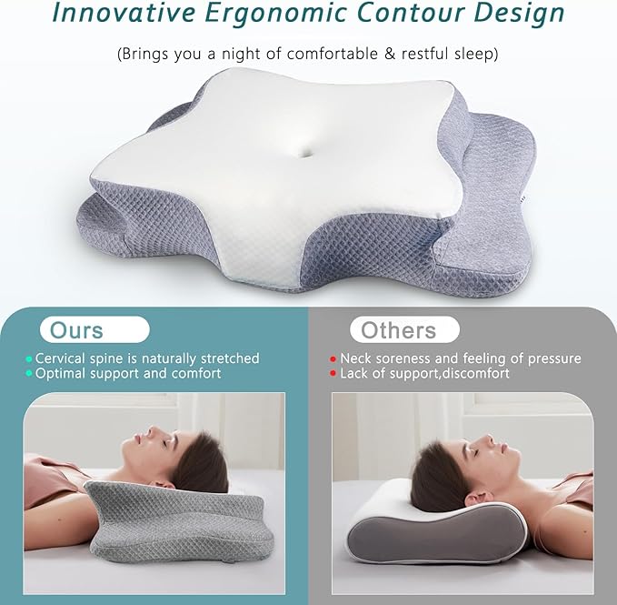 Cervical Neck Pillow for Pain Relief Sleeping, Contour Memory Foam Pillows, Ergonomic Side Sleeper Pillows for Adults, Cooling Orthopedic Neck Support Pillow for Back Stomach Sleepers