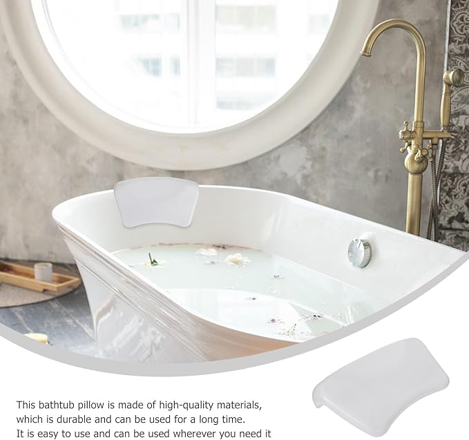 Zerodeko Bathtub Pillow Neck Cushion Soft Pu Spa Bath Pillow White with Suction Cups for Adult Tub Soaking and Home Shower Head Support
