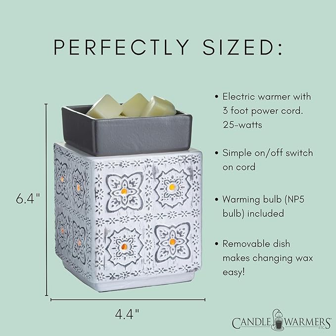 Candle Warmers ETC. Illumination Fragrance Warmer- Light-Up Warmer for Warming Scented Candle Wax Melts and Tarts or to Freshen Room, Grey & White Modern Cottage