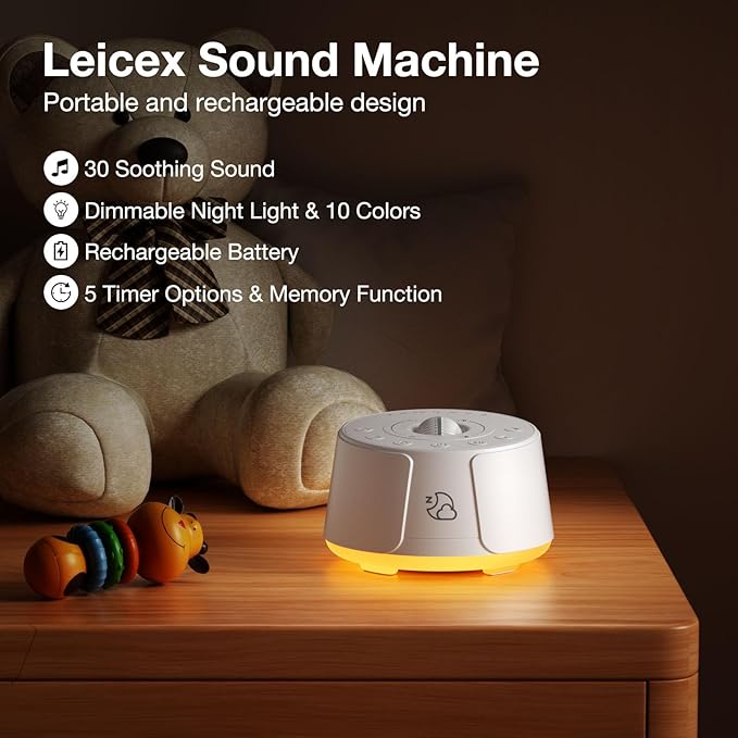 Sound Machine White Noise Machine - 30 Soothing Sounds, 10 Colors Night Light, Rechargeable Battery- Travel Portable Sound Machine for Sleep Baby Adults, Perfect Sleeping Companion