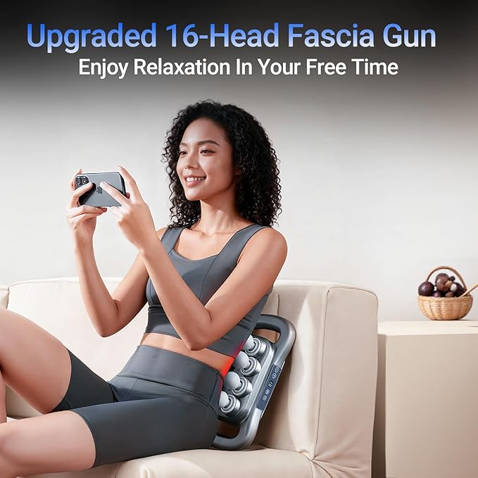 16-Head Deep Tissue Massage Gun 2026, Portable Handheld Back Massager, 9 Modes & 9 Intensity Levels Electric Percussion Muscle Body Massager for Neck and Shoulder Pain Relief, Gifts for Men & Women