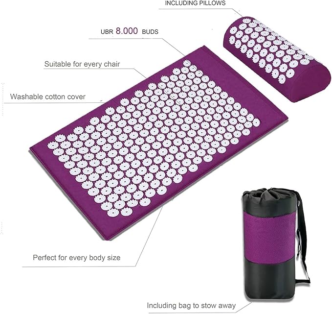 Acupressure Mat Fit for Body Massage Relieve Stress, Back Pain Spike Cushion Yoga Acupuncture(D Grey with Bag)