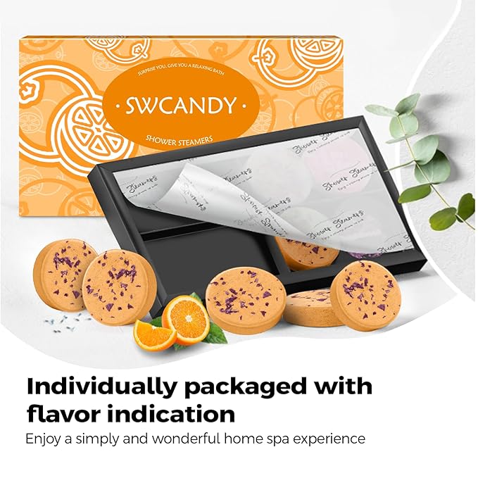 Shower Steamers Aromatherapy Birthday Gifts for Women Travel Essentials, 8 Pcs Orange, Bath Bombs Shower Bombs with Natural Essential Oils, Relaxation Home SPA